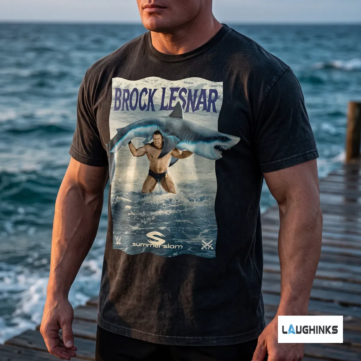 Brock Lesnar SummerSlam Shark 2026 Graphic T shirt 6 Brock Lesnar SummerSlam Shark 2026 Graphic T shirt