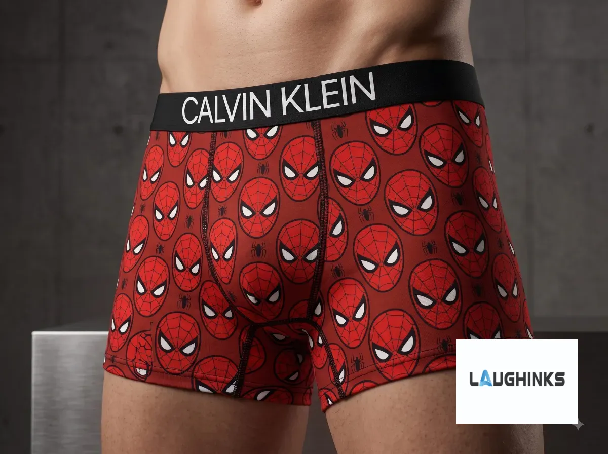 2026 Spider-Man Calvin Klein Underwear Men Boxer 3 Front view of Spider-Man themed Calvin Klein boxer briefs with a red all-over mask print.