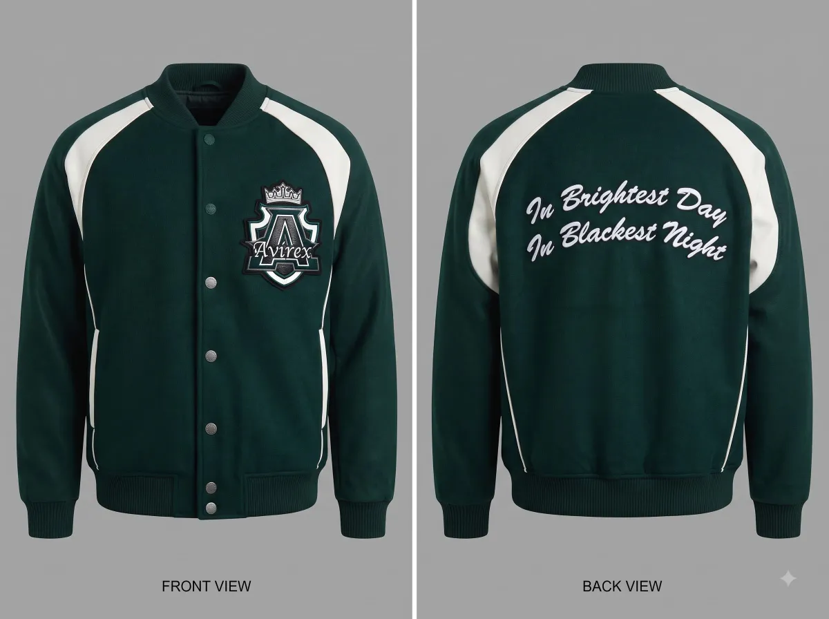 Comic-con 2026 Aaron Pierre Green Lantern AOP Baseball Varsity Jacket 4 Green and white varsity jacket featuring the Green Lantern Aaron Pierre shield crest graphic (Detail view #3)