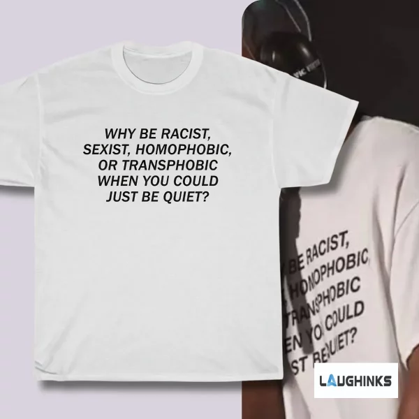 A high-resolution front shot of a white t-shirt with bold black typography stating the Frank Ocean quote regarding inclusive behavior.