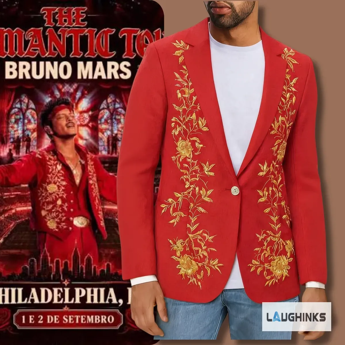 Bruno Mars The Romantic Tour Red Gold Floral AOP Blazer Jacket Philly concert 2026 5 Bruno Mars The Romantic Tour Red Gold Floral AOP Blazer Jacket Philly concert 2026