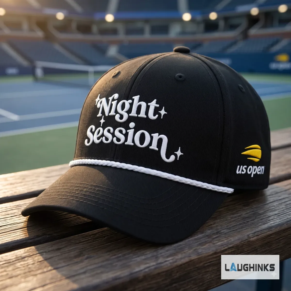 Night Session US Open 2026 Hat 5 Black US Open 2026 Night Session baseball cap with white typography and star graphics. (Detail view #3)