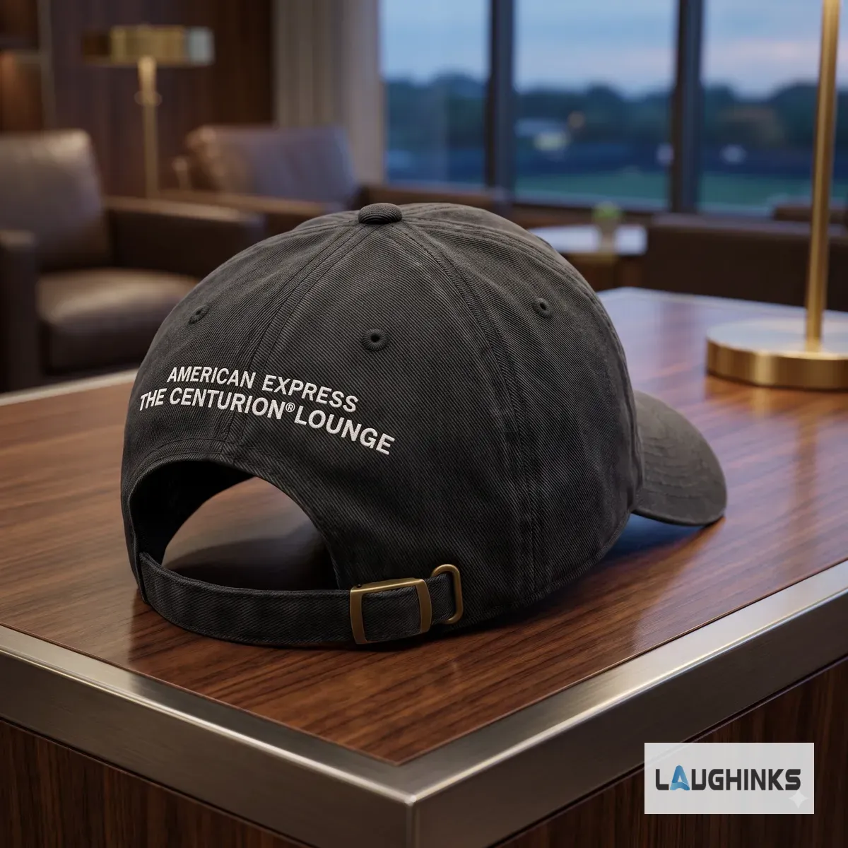 '47 Replica US Open 2026 Tennis American Express Centurion Lounge Embroidered Baseball Cap Hat 6 Rear view of a charcoal grey '47 baseball cap with American Express The Centurion Lounge embroidery. (Detail view #3)