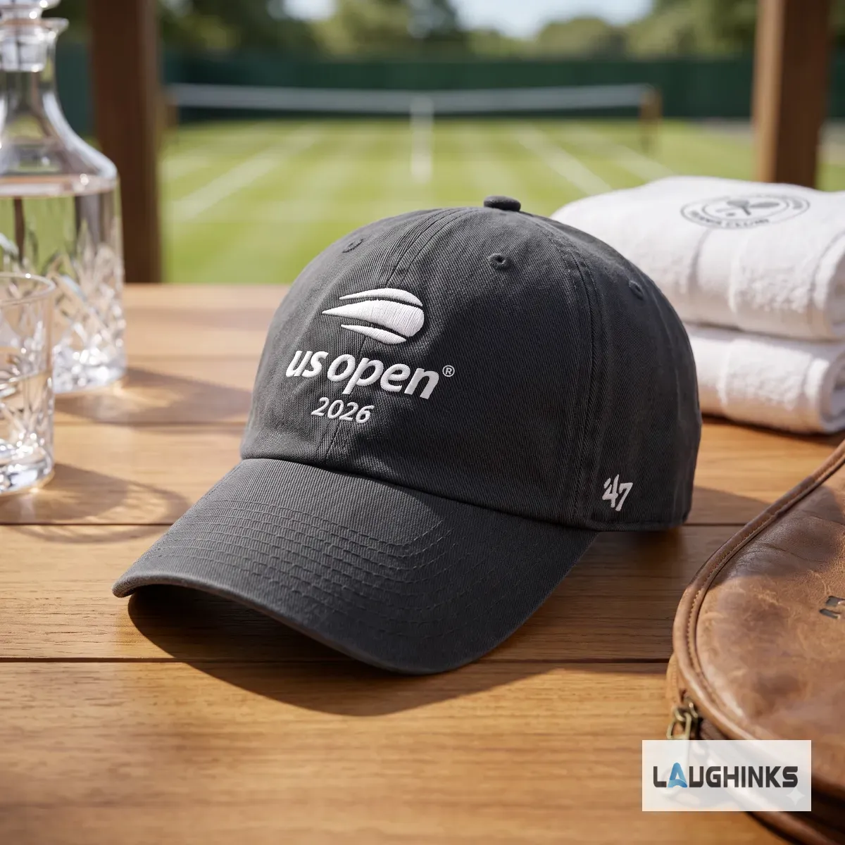 '47 Replica US Open 2026 Tennis American Express Centurion Lounge Embroidered Baseball Cap Hat 9 Rear view of a charcoal grey '47 baseball cap with American Express The Centurion Lounge embroidery. (Detail view #5)