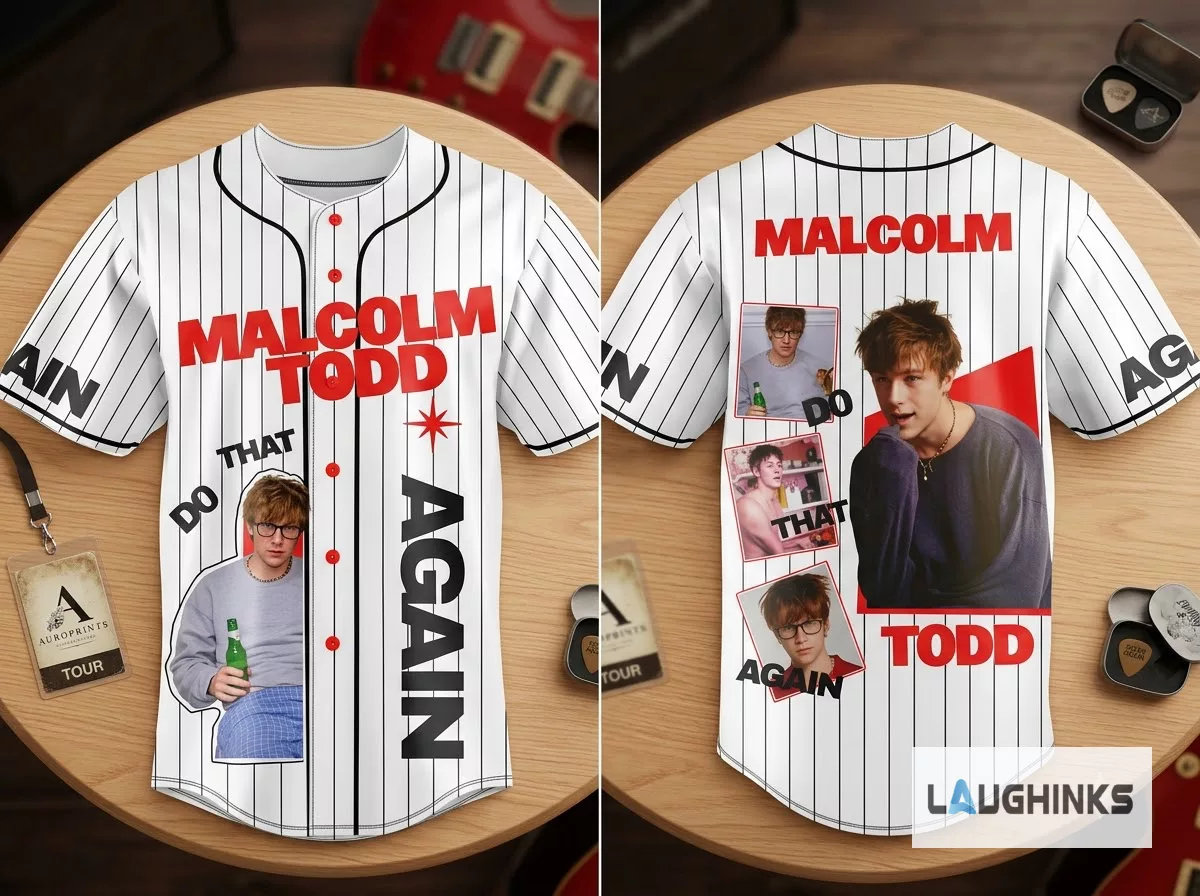Malcolm Todd Do That Again Tour Merch 2026 Graphic Baseball Jersey Shirt 4 Back view of white Malcolm Todd baseball jersey with photo collage design.