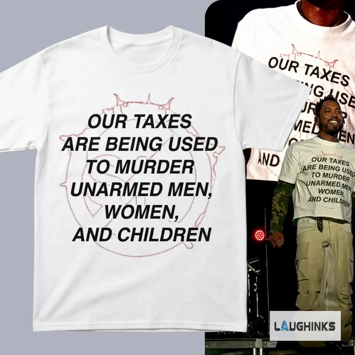 Miguel "Our Taxes Are Being Used To Murder Unarmed Men" Shirt from CTRL + ALT + DEL live performance 5 Miguel "Our Taxes Are Being Used To Murder Unarmed Men" Shirt from CTRL + ALT + DEL live performance