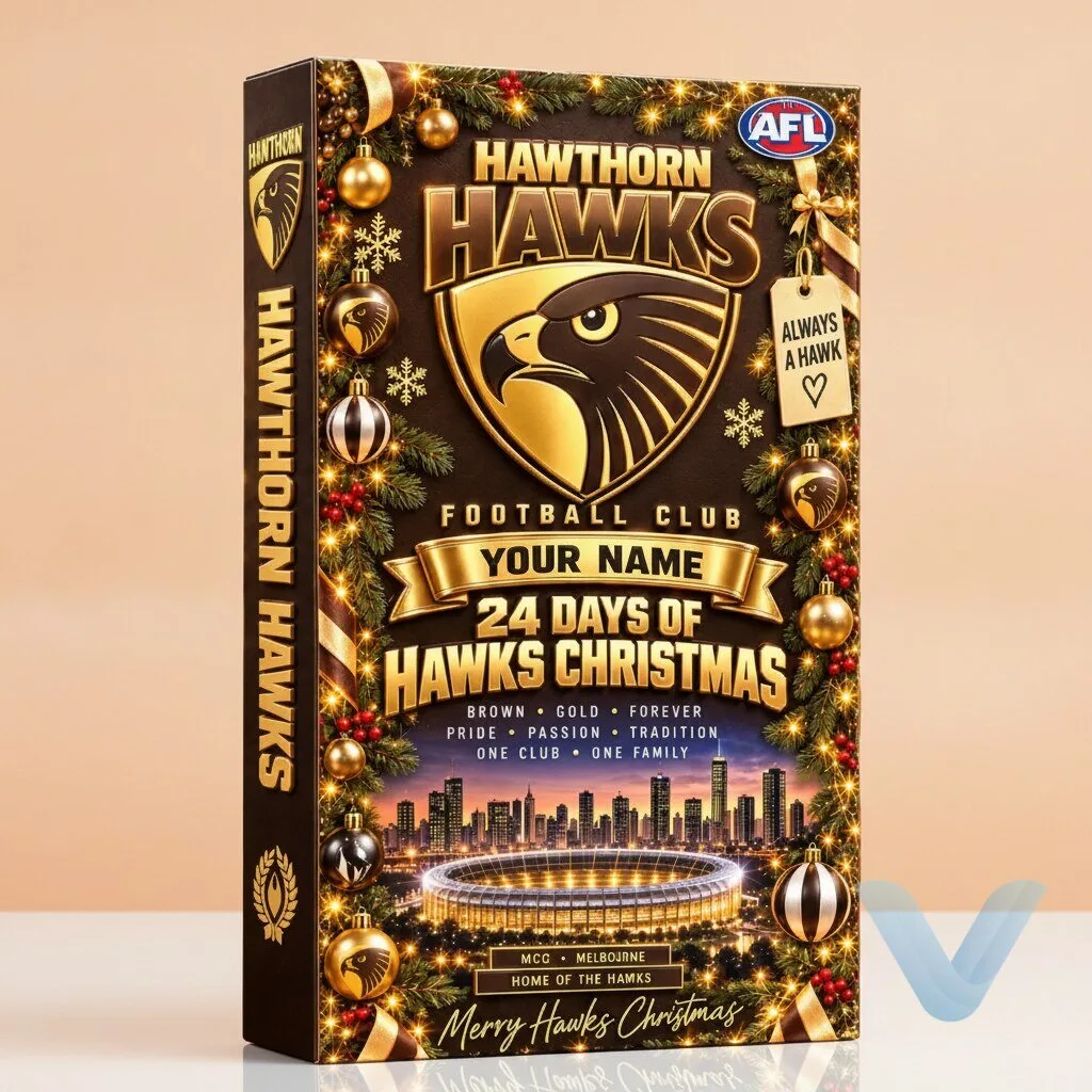 Custom Name Advent Calendar Box for AFL Hawthorn Hawks Fans 12 Custom Name Advent Calendar Box for AFL Hawthorn Hawks Fans