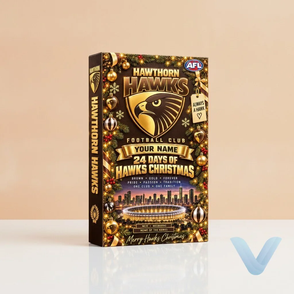 Custom Name Advent Calendar Box for AFL Hawthorn Hawks Fans 13 Custom Name Advent Calendar Box for AFL Hawthorn Hawks Fans