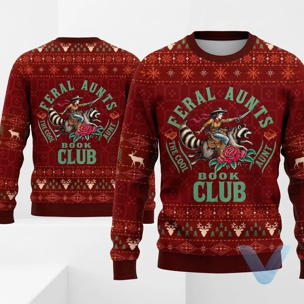 Feral Aunts Book Club Christmas 2026 Ugly Sweater sweatshirt