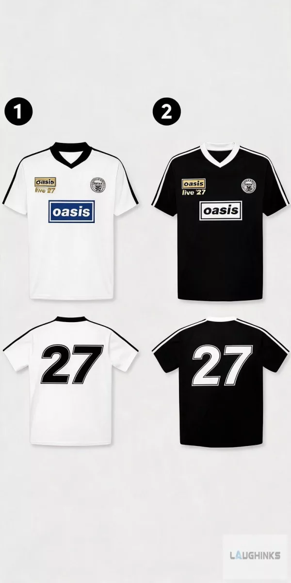 Oasis Live 27 World Tour 2027 Vneck Polo Jersey Shirt Black or White Version