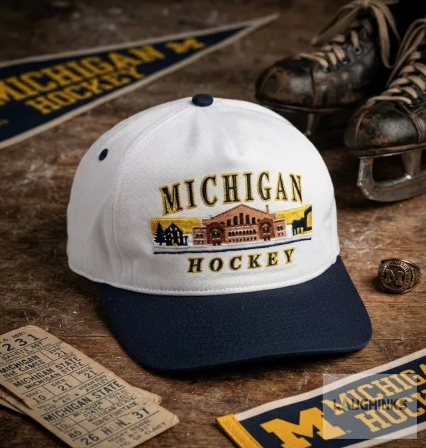Michigan Hockey Embroidered Baseball Hat Vintage Sports Fan Cap