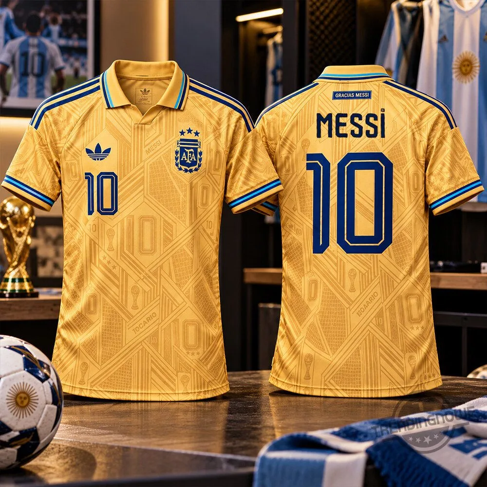 Adidas Argentina #10 GRACIAS Messi Gold Special Edition Tribute Soccer Jersey Shirt 3 Adidas Argentina #10 GRACIAS Messi Gold Special Edition Tribute Soccer Jersey Shirt