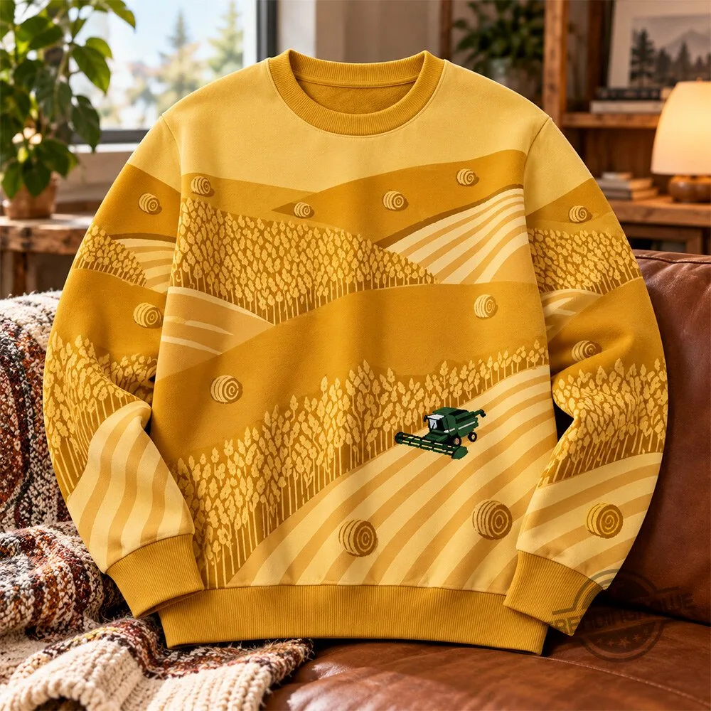 Wheat Field Combine Harvester Yellow Crewneck Sweatshirt Shirt 5 Wheat Field Combine Harvester Yellow Crewneck Sweatshirt Shirt