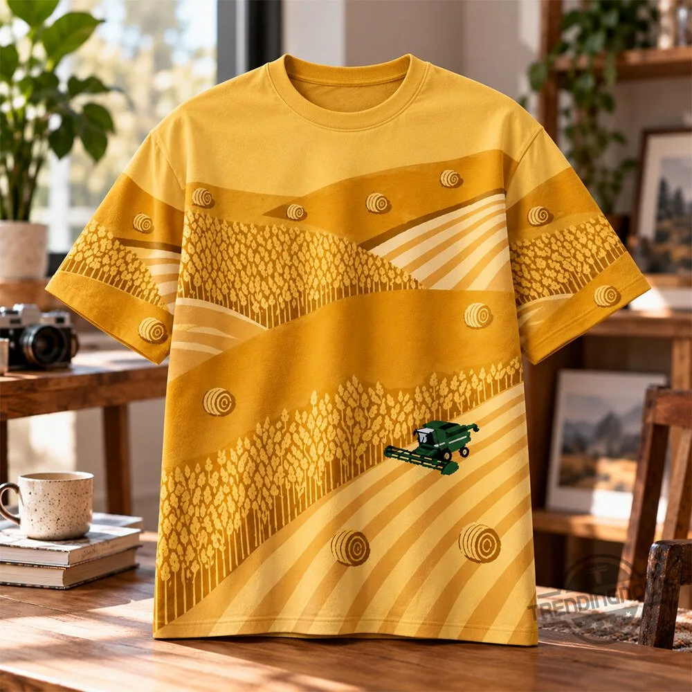 Wheat Field Combine Harvester Yellow Crewneck Sweatshirt Shirt 6 Wheat Field Combine Harvester Yellow Crewneck Sweatshirt Shirt