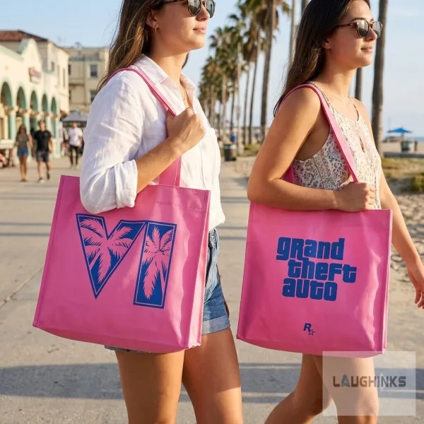 2026 Merch Pink and Blue Grand Theft Auto VI Canvas Tote Bag