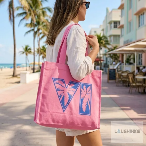 2026 Merch Pink and Blue Grand Theft Auto VI Canvas Tote Bag