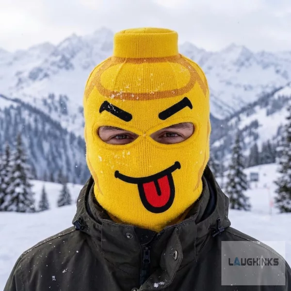 Yellow Tongue Face Funny Ski Mask
