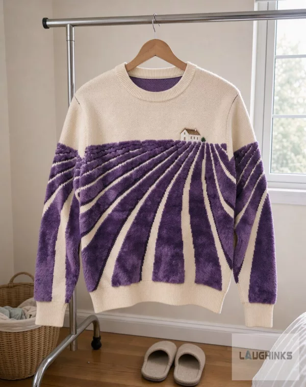 Ugly Lavender Field Landscape Knitted Sweater Apparel