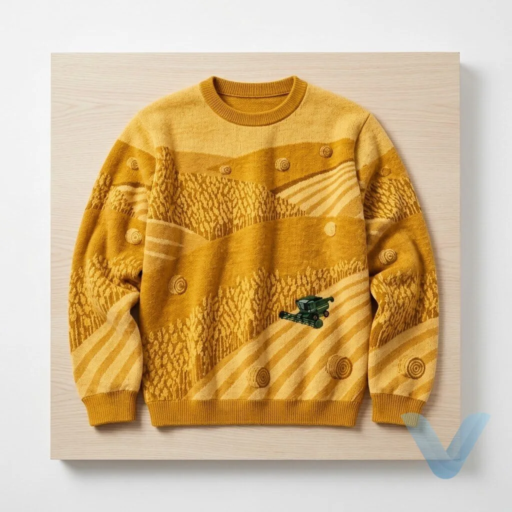 Mustard Yellow Farm Landscape Knit Sweater sweatshirt