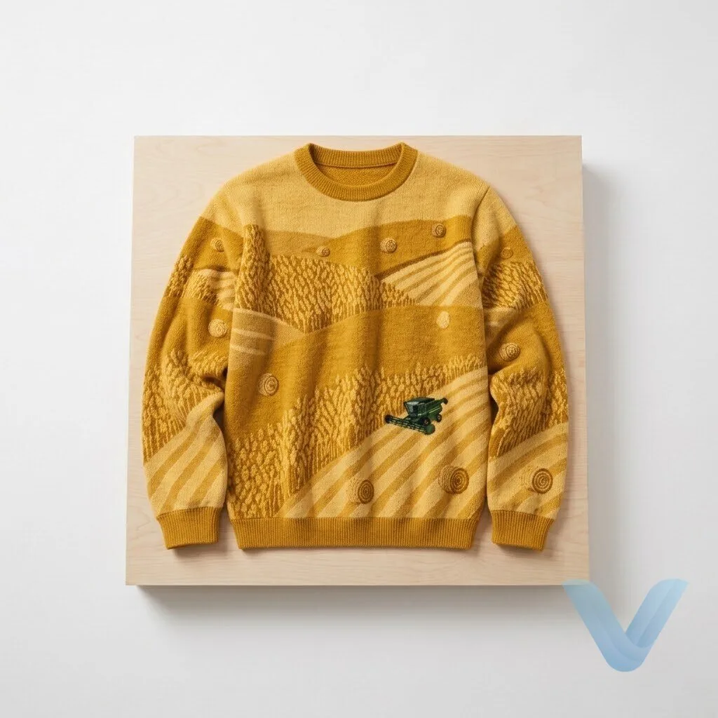Mustard Yellow Farm Landscape Knit Sweater sweatshirt