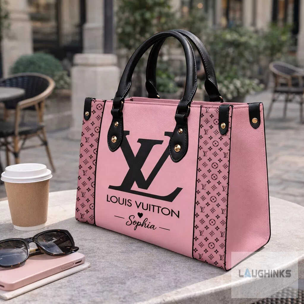 Pink LV Louis Vuitton Custom Name AOP Leather Handbag 2 Pink LV Louis Vuitton Custom Name AOP Leather Handbag