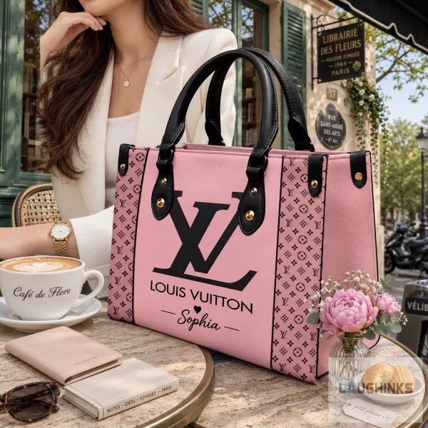 Pink LV Louis Vuitton Custom Name AOP Leather Handbag 1 Pink LV Louis Vuitton Custom Name AOP Leather Handbag