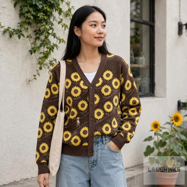 Sunflower Floral Cardigan Sweater Vintage Graphic Apparel