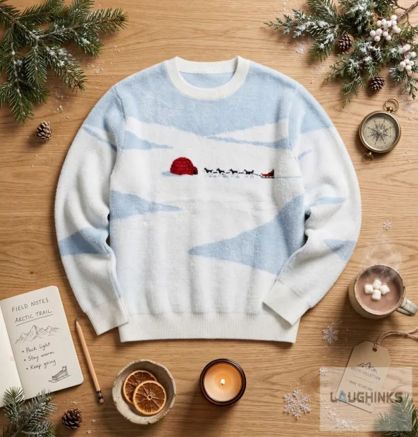 Ugly Christmas Sweater Arctic Igloo Dog Sled Winter Graphic Apparel