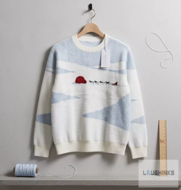 Ugly Christmas Sweater Arctic Igloo Dog Sled Winter Graphic Apparel
