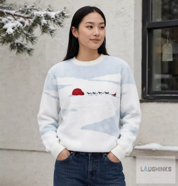 Ugly Christmas Sweater Arctic Igloo Dog Sled Winter Graphic Apparel