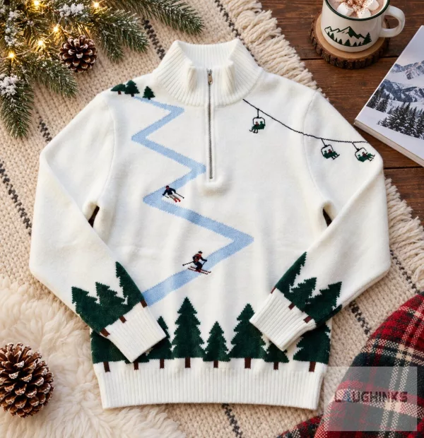 Ski Resort Mountain Graphic Quarter Zip Sweater Winter Holiday Apparel