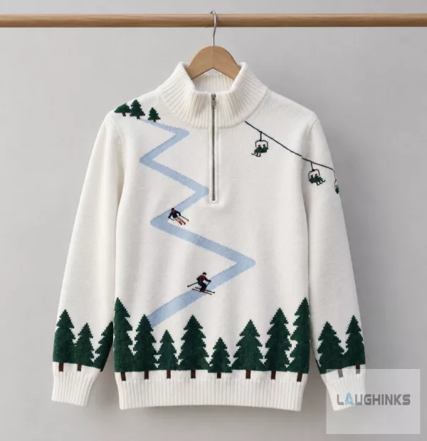Ski Resort Mountain Graphic Quarter Zip Sweater Winter Holiday Apparel