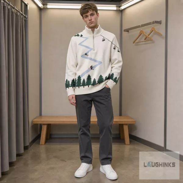 Ski Resort Mountain Graphic Quarter Zip Sweater Winter Holiday Apparel