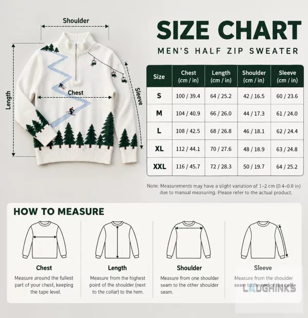 Ski Resort Mountain Graphic Quarter Zip Sweater Winter Holiday Apparel