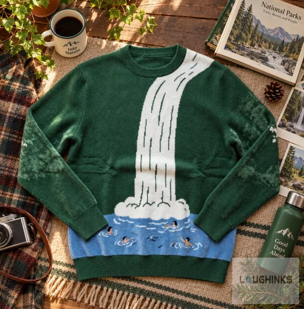 Ugly Christmas Sweater Waterfall Nature National Park Apparel