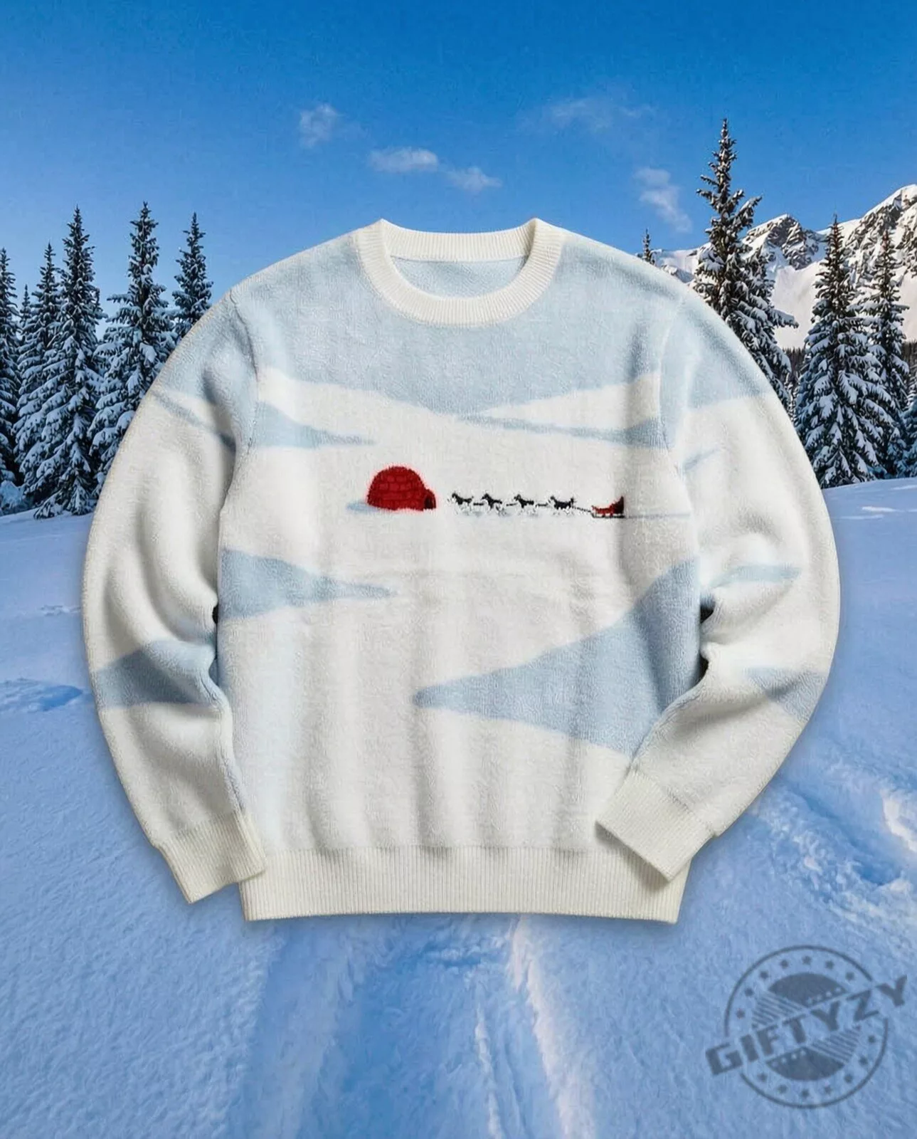 "Celebrate Iconic Anniversaries with Unique Collectibles and Festive Gifts" 4 Snow Mountain Sled Dog Knit Christmas Sweater
