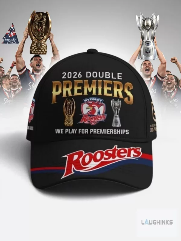 Roosters 2026 Double Champion Premiers NRL Custom Name Baseball Hat Cap