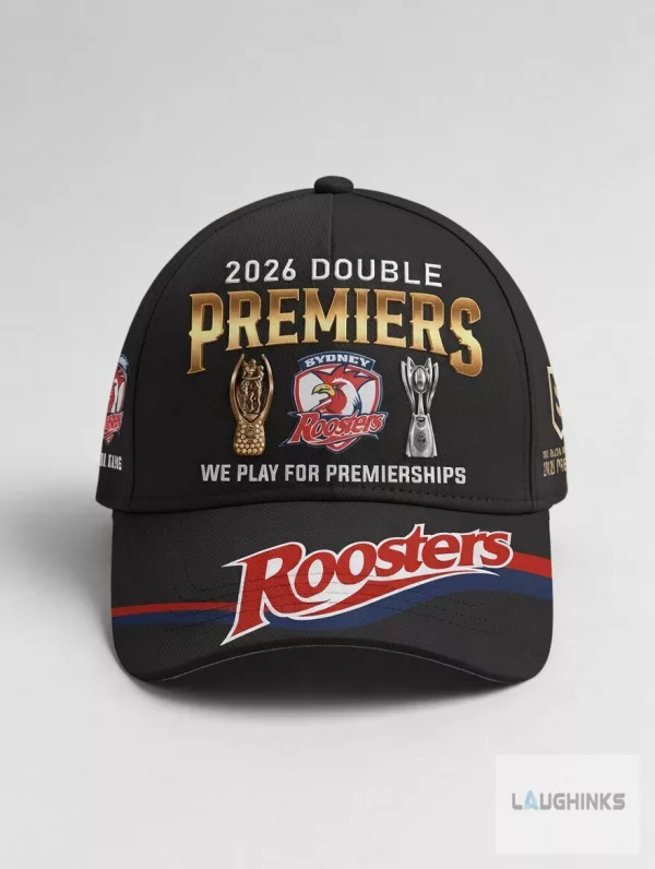 Roosters 2026 Double Champion Premiers NRL Custom Name Baseball Hat Cap