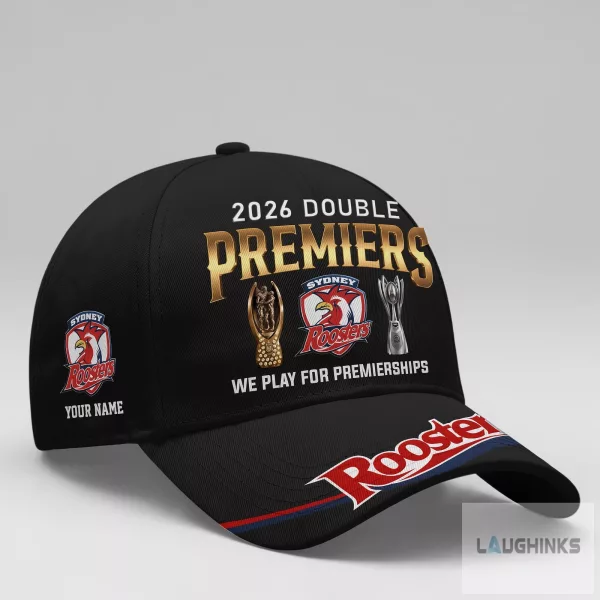 Roosters 2026 Double Champion Premiers NRL Custom Name Baseball Hat Cap