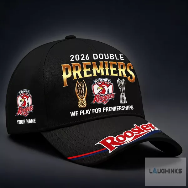 Roosters 2026 Double Champion Premiers NRL Custom Name Baseball Hat Cap