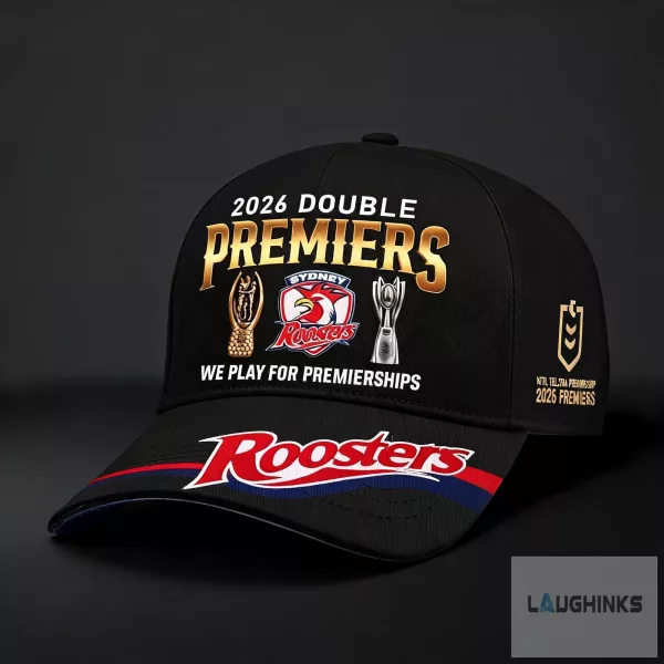 Roosters 2026 Double Champion Premiers NRL Custom Name Baseball Hat Cap
