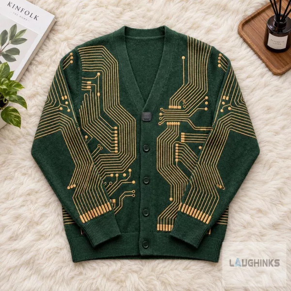 Computer Circuit Board Graphic Cardigan Sweater Tech Geek Apparel