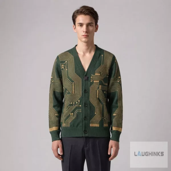 Computer Circuit Board Graphic Cardigan Sweater Tech Geek Apparel