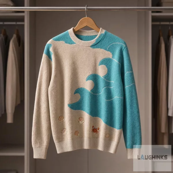 Ugly Christmas Sweater Ocean Beach Wave Seashell Crab Apparel