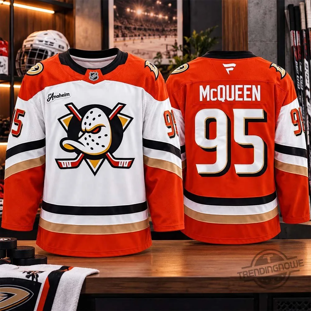 Roger McQueen Anaheim Ducks NHL Debut x Lightning McQueen Jersey Shirt 8 Roger McQueen Anaheim Ducks NHL Debut x Lightning McQueen Jersey Shirt