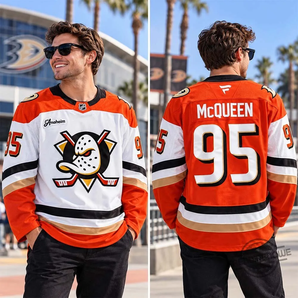 Roger McQueen Anaheim Ducks NHL Debut x Lightning McQueen Jersey Shirt 9 Roger McQueen Anaheim Ducks NHL Debut x Lightning McQueen Jersey Shirt