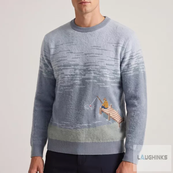 Ugly Christmas Sweater Lake Fishing Wooden Dock Graphic Apparel