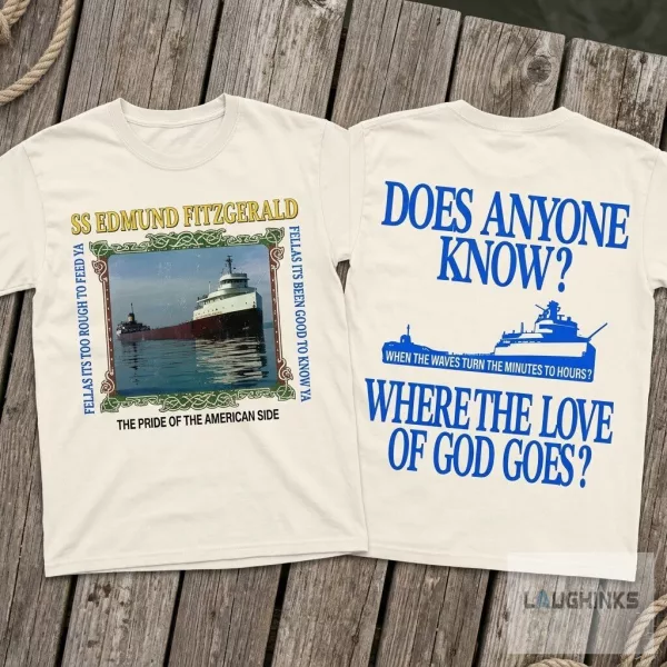 SS Edmund Fitzgerald memorial t-shirt commemorating the November 10, 1975 sinking of the Great Lakes freighter