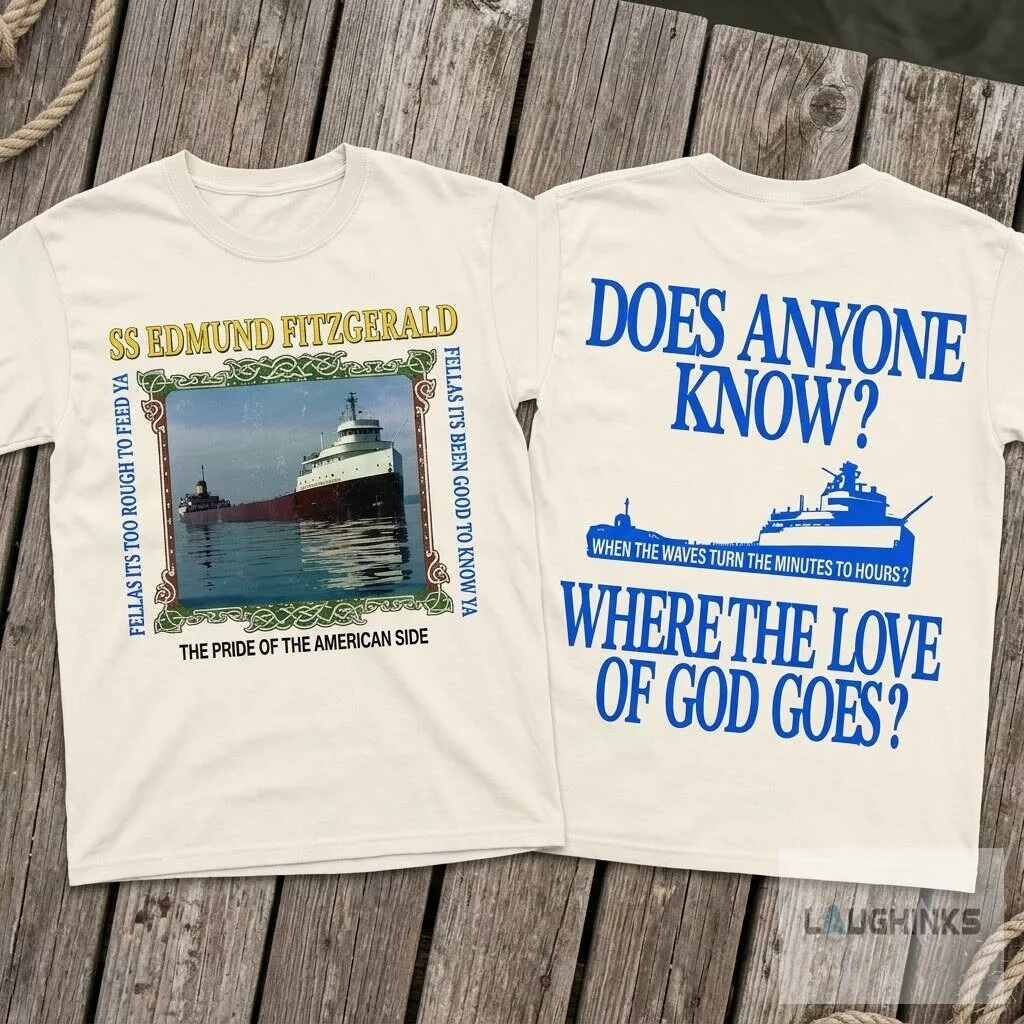 SS Edmund Fitzgerald memorial t-shirt commemorating the November 10, 1975 sinking of the Great Lakes freighter 4 SS Edmund Fitzgerald memorial t-shirt commemorating the November 10, 1975 sinking of the Great Lakes freighter