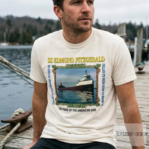 SS Edmund Fitzgerald memorial t-shirt commemorating the November 10, 1975 sinking of the Great Lakes freighter 1 SS Edmund Fitzgerald memorial t-shirt commemorating the November 10, 1975 sinking of the Great Lakes freighter
